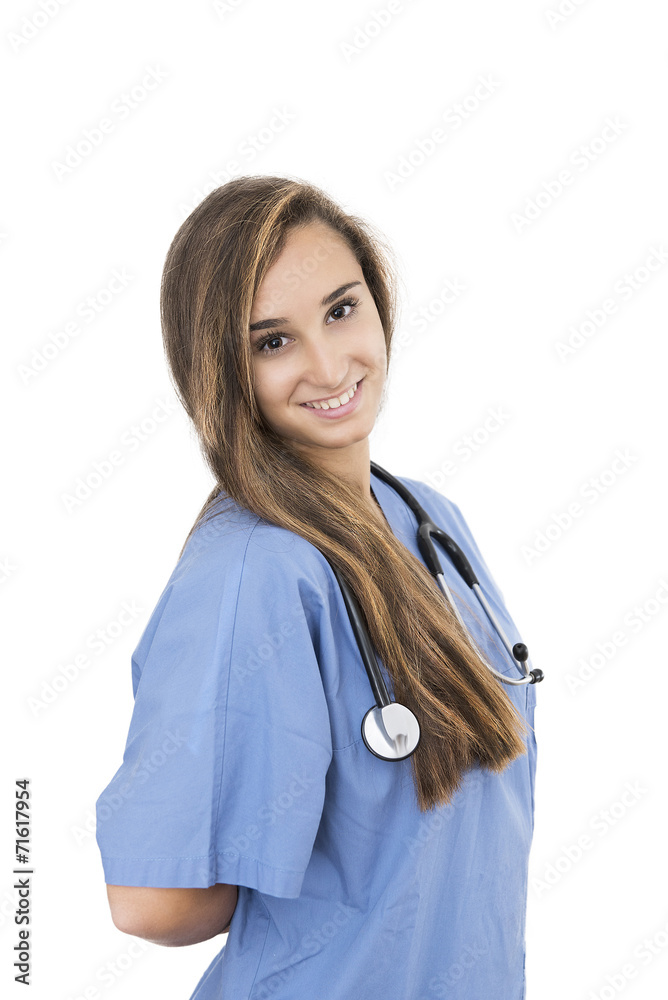 young attractive student nurse in white background young attractive student nurse in white background