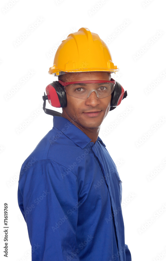 Worker construction with glasses and helmet Worker construction with glasses and helmet
