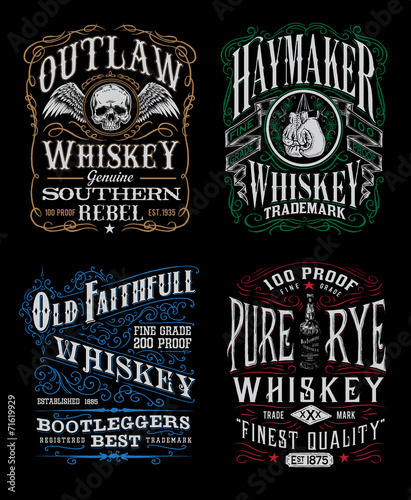 Vintage Whiskey Label T-shirt Graphic Set