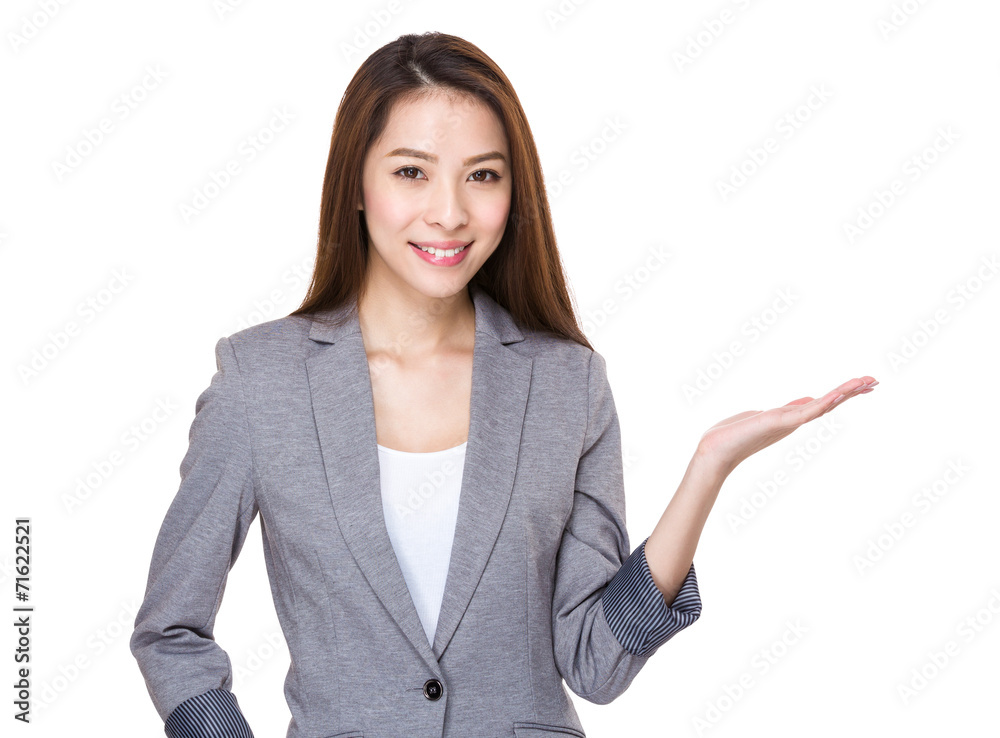 Businesswoman with hand show with blank sign Businesswoman with hand show with blank sign