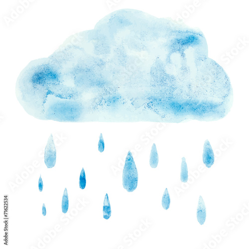 Hand draw aquarelle art paint blue watercolor cloud rain drop