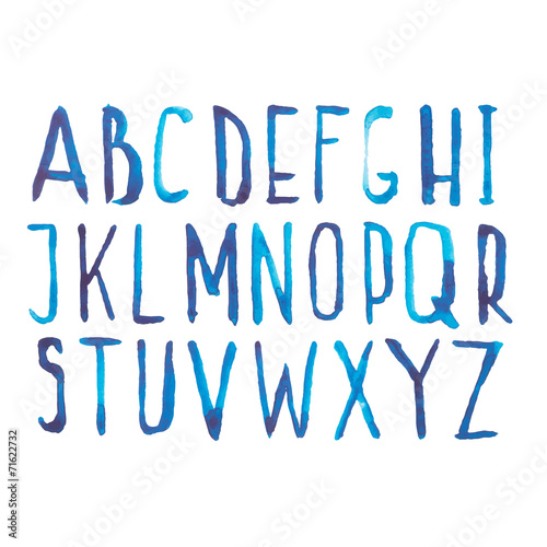 Blue watercolor aquarelle font type handwritten hand draw doodle