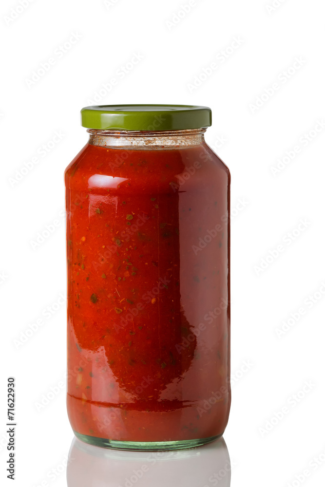 Jar of spaghetti sauce on White Jar of spaghetti sauce on White