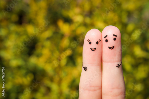 Finger art of a Happy couple. A man and a woman hug