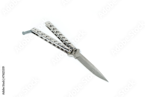 Steel butterfly knife (balisong) on white background