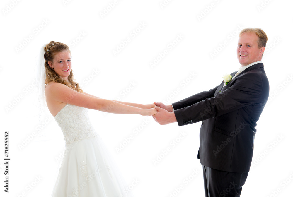 bridal pair in front of white background bridal pair in front of white background