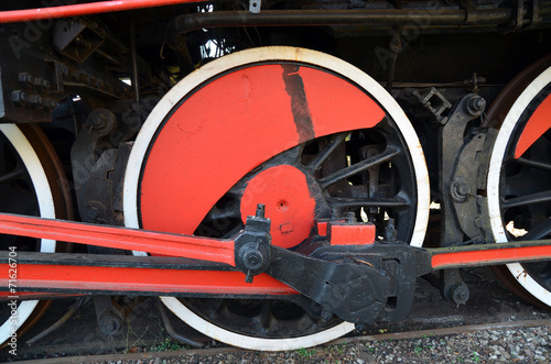 Detail of the wheels of an old steam train