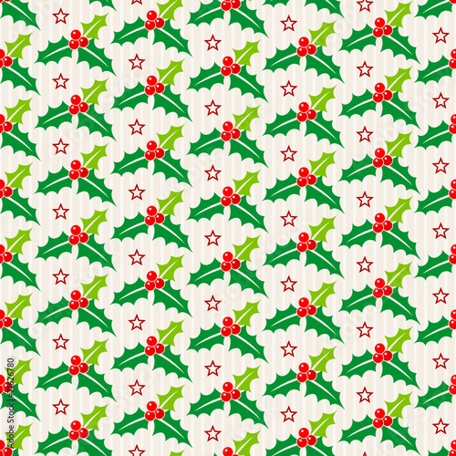 Seamless Pattern Holly Stars Red/Green/Beige