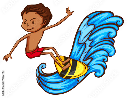 A coloured sketch of a boy doing watersport