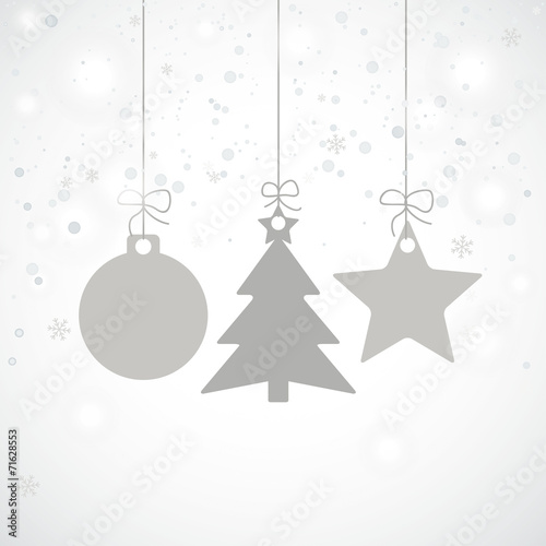 Grey Christmas Card Stars Tree Snowfall