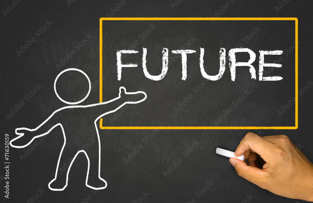 future and small people on chalkboard future and small people on chalkboard