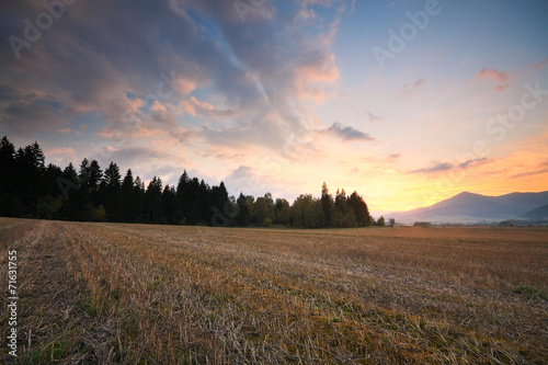 Field after harvest in Slovak countryside, Europe.