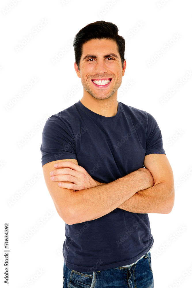 Portrait of a happy man with arms folded over white background Portrait of a happy man with arms folded over white background