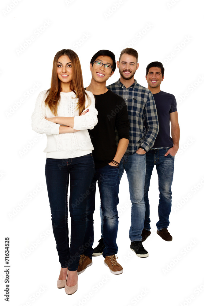 Full length portrait of a smiling friends standing in a row Full length portrait of a smiling friends standing in a row