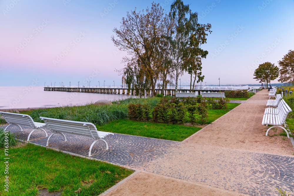 Fototapeta premium Baltic pier in Gdynia Orlowo at sunset, Poland
