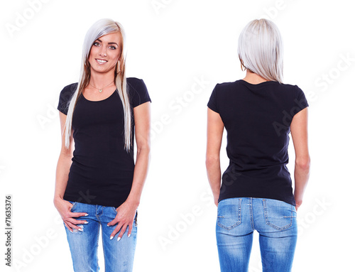 Black t shirt on a young woman template photo