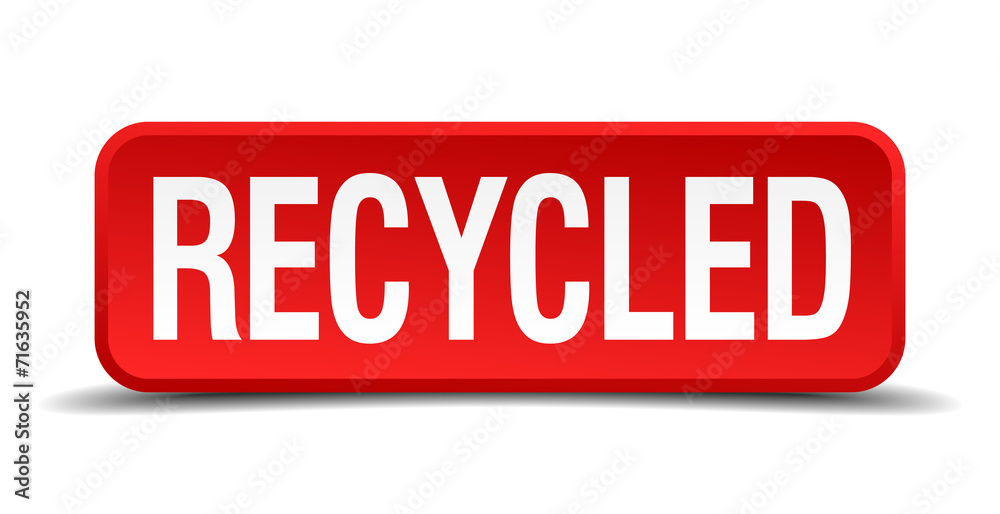 Recycled red 3d square button isolated on white Recycled red 3d square button isolated on white