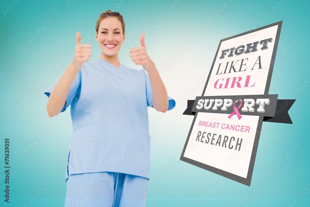 Doctor with breast cancer awareness message Doctor with breast cancer awareness message