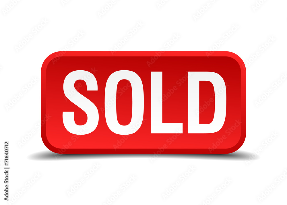 Sold red 3d square button isolated on white Sold red 3d square button isolated on white
