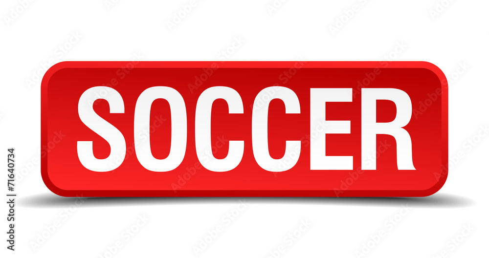Soccer red 3d square button isolated on white Soccer red 3d square button isolated on white