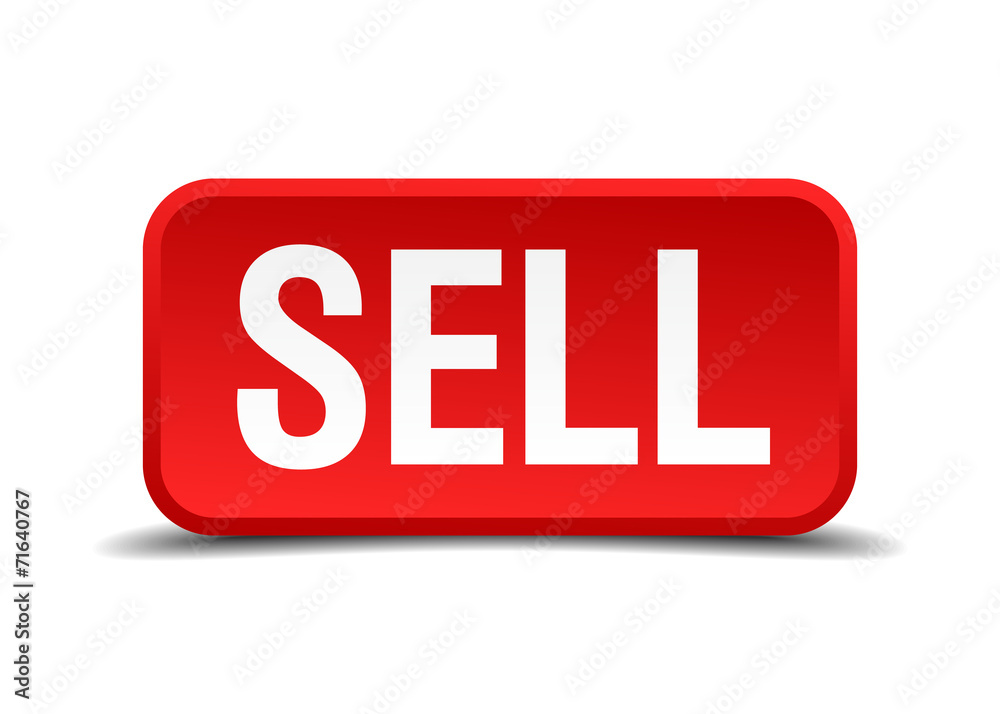 Sell red 3d square button isolated on white Sell red 3d square button isolated on white