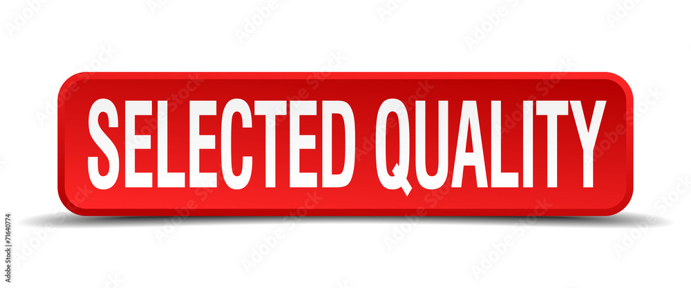 selected quality red 3d square button isolated on white selected quality red 3d square button isolated on white