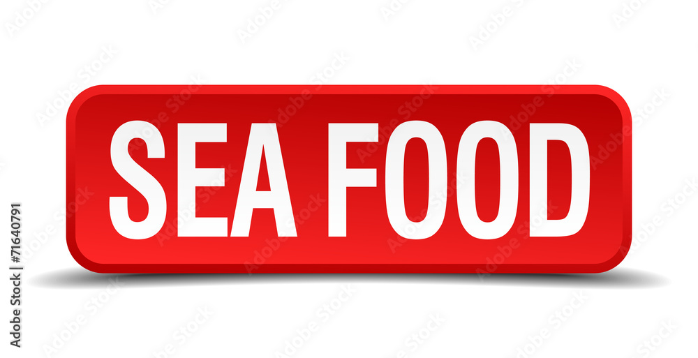 sea food red 3d square button isolated on white sea food red 3d square button isolated on white