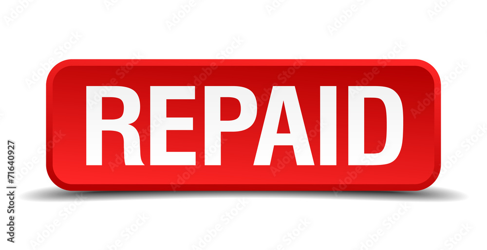 Repaid red 3d square button isolated on white Repaid red 3d square button isolated on white