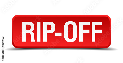 Rip off red 3d square button isolated on white