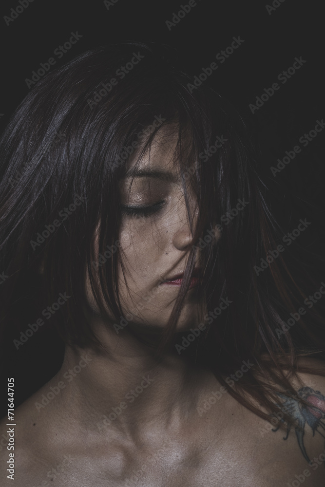 Skin, Beautiful latina woman with hair flying Skin, Beautiful latina woman with hair flying