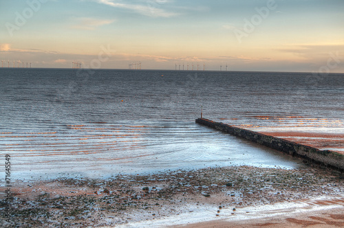 Empty beach during sunset HDR