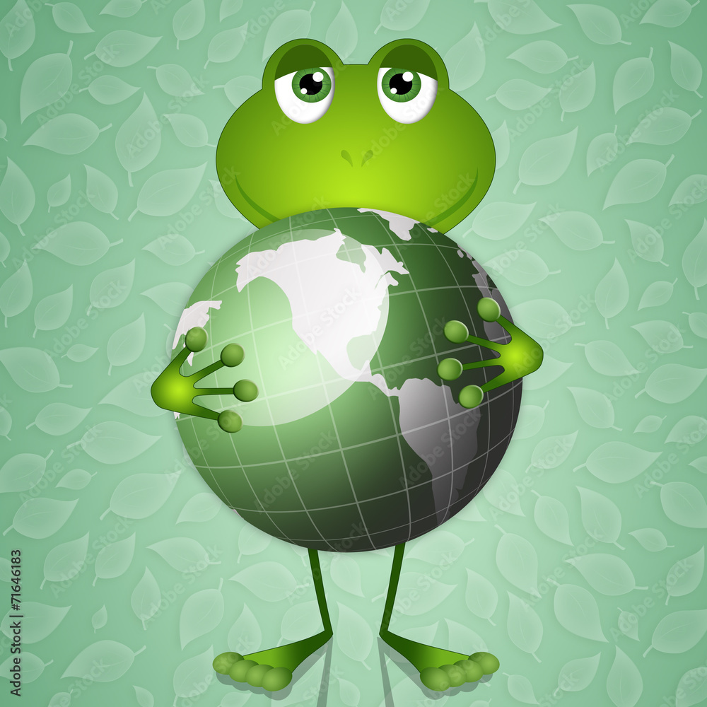 Fototapeta premium Funny frog with green earth
