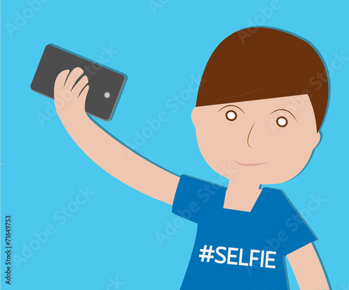 Boy Taking Selfie on blue background