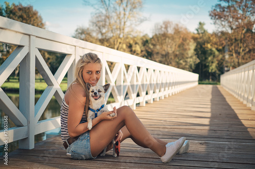 Blonde girl and chihuahua