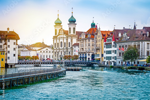 Wallpaper Mural Cityscape of Lucerne in the evening, Switzerland