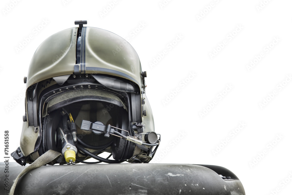 Helicopter pilot helmet isolated on white