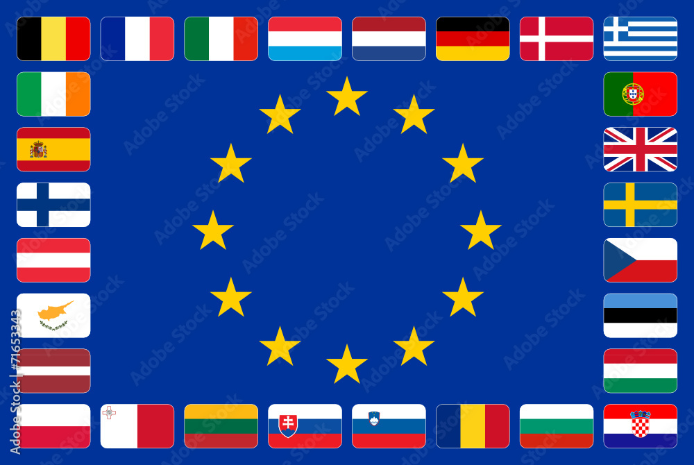 European Union flag with the 28 member state flags Stock Vector | Adobe  Stock