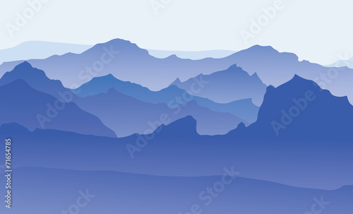 Vector blue silhouettes of mountains backgrounds.