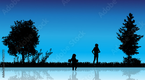 Vector silhouette of children.