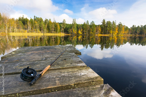 Autumn fly fishing in the lake