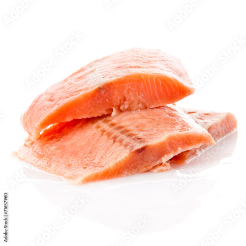 fresh salmon steak over white background
