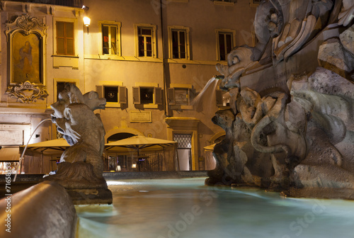 Fototapeta Naklejka Na Ścianę i Meble -  Fountain from Piazza della Rotonda and Pantheon.Closeup.