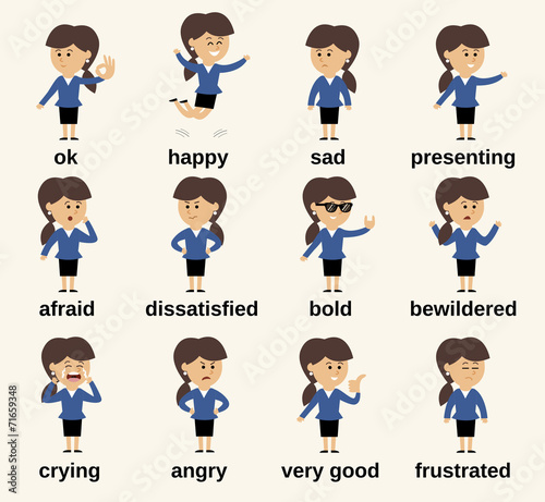 Business woman character emotions
