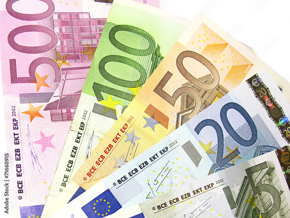Different euro bills isolated in white Different euro bills isolated in white