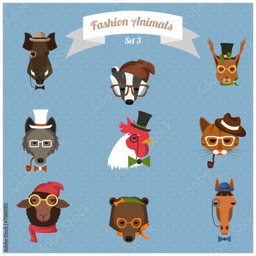 Fashion Hipster Animals set 3