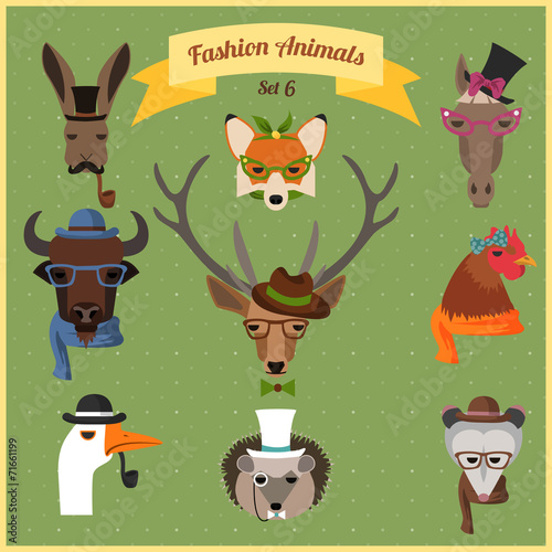 Fashion Hipster Animals set 6