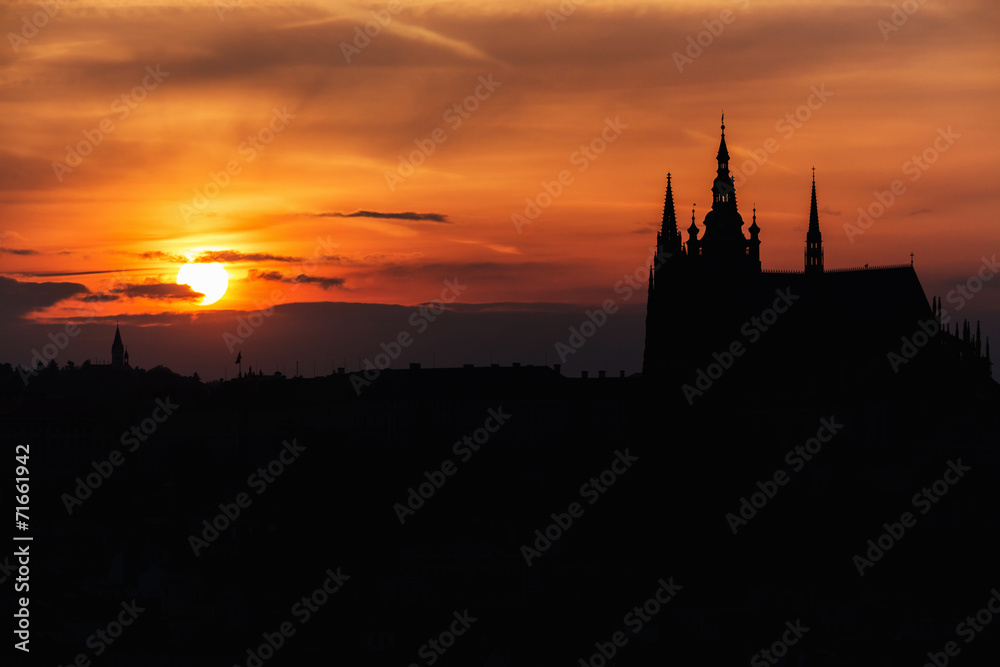 Panorama of Prague Castle at sunset, Czech Republic