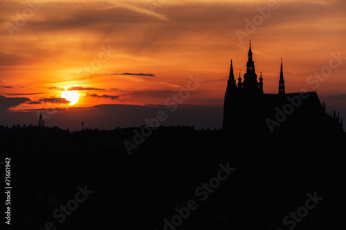 Panorama of Prague Castle at sunset, Czech Republic © murmakova