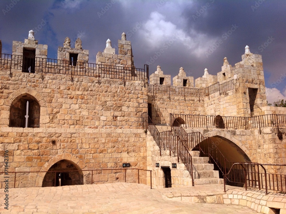 old walls by Damascus Gate in Jerusalem