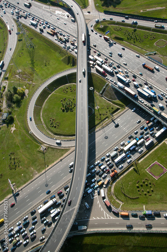 Aerial view of part of highway interchange in city photo